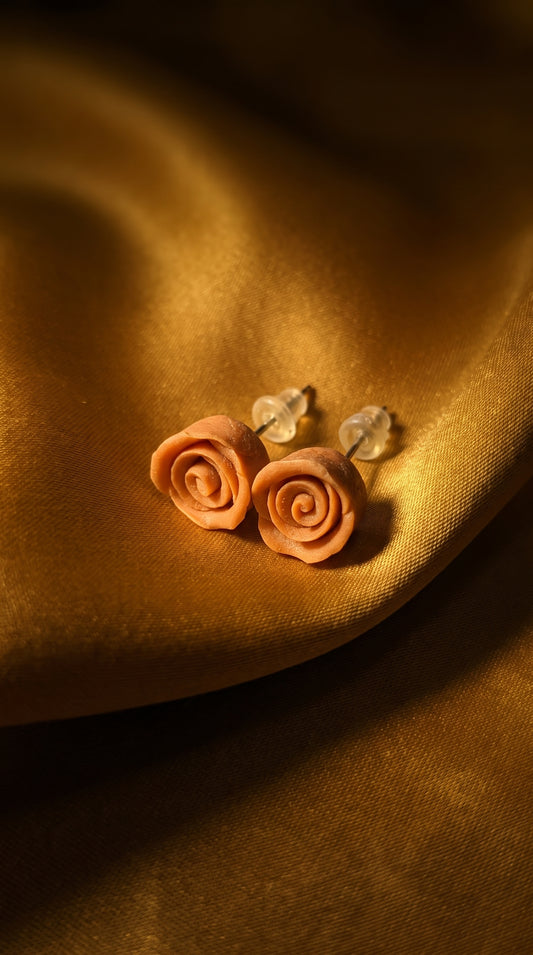 Terracotta Rose – Sculpted Clay Rose Stud Earrings