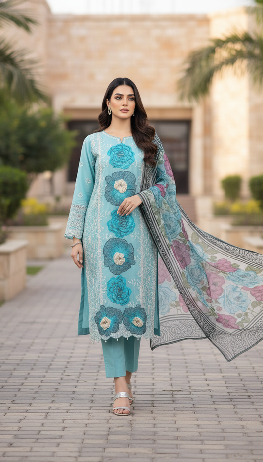Aqua Blue Swiss Lawn