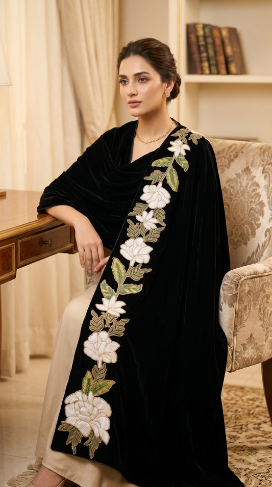 Signature Embroidered Shawl – Velvet Bloom Drape