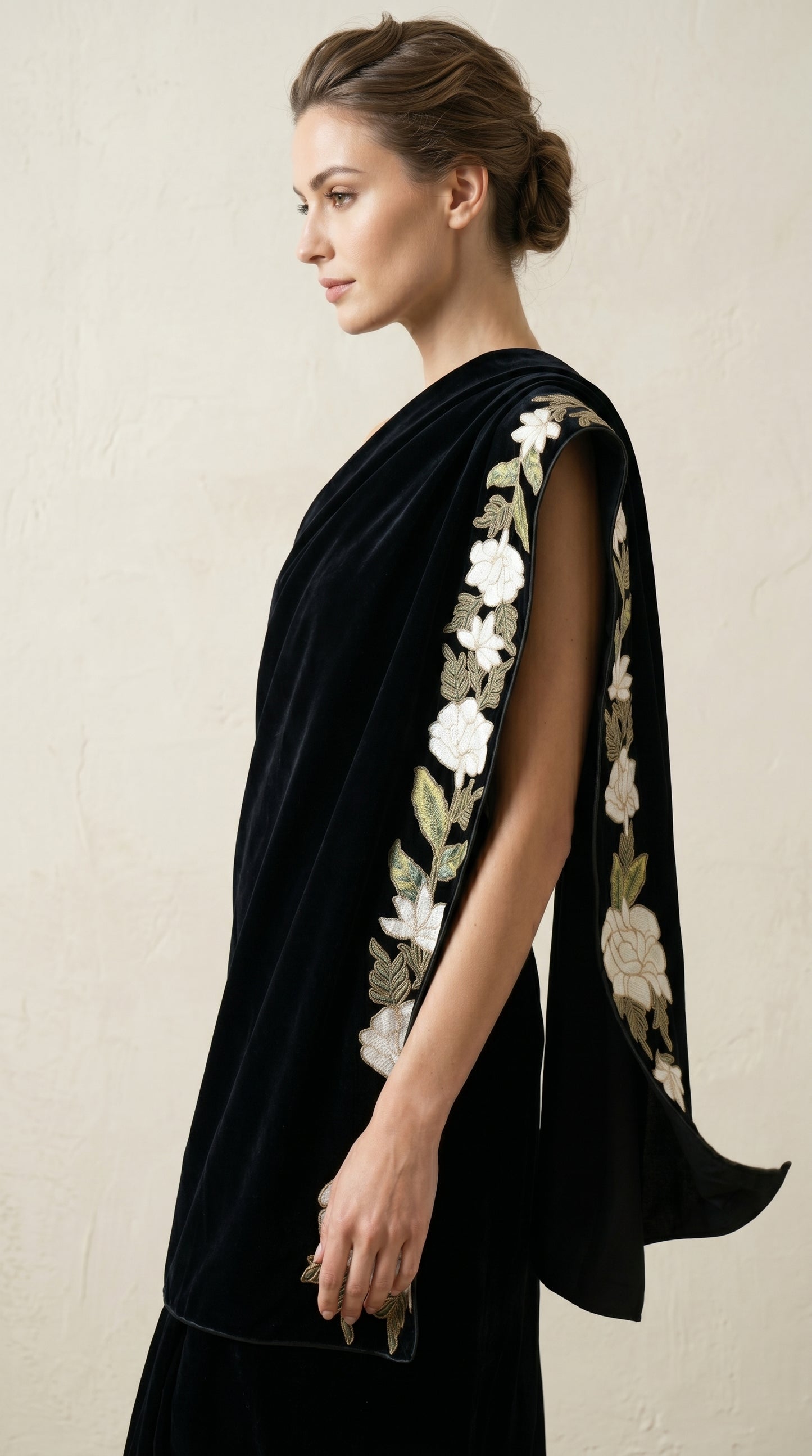 Signature Embroidered Shawl – Velvet Bloom Drape