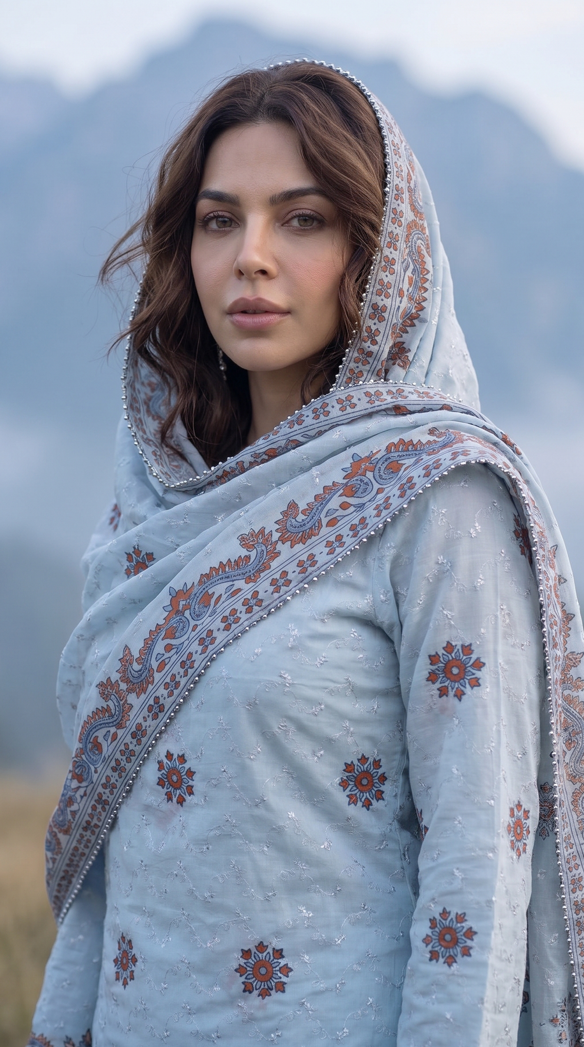 Azure Jaal – Luxury Block Printed Bareeze Chiffon 2 Piece Suit