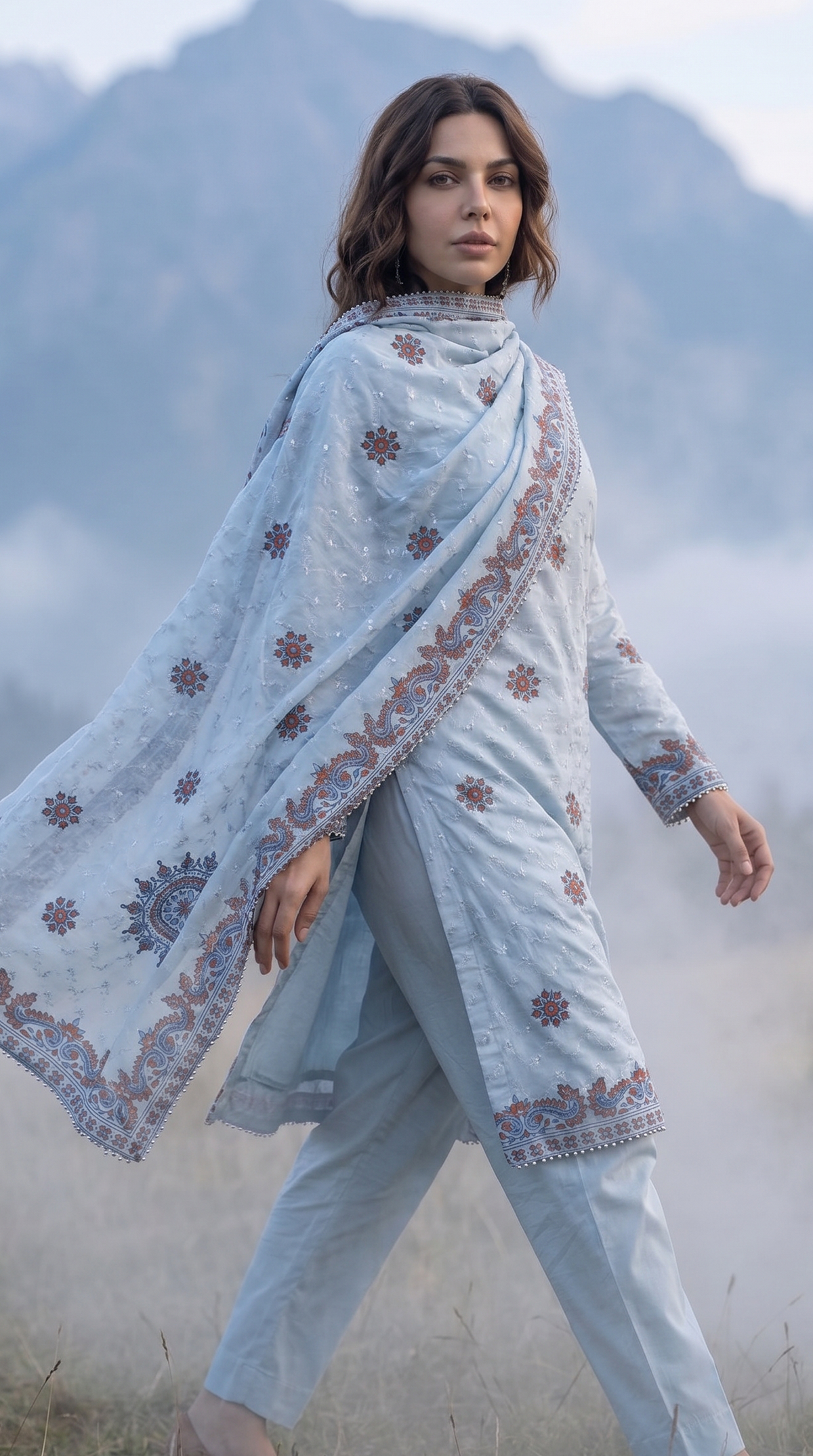 Azure Jaal – Luxury Block Printed Bareeze Chiffon 2 Piece Suit