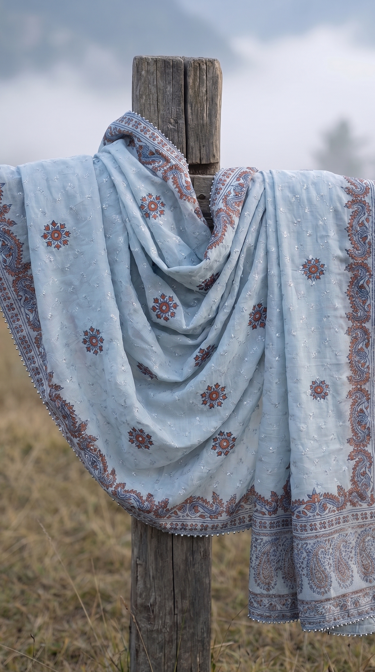 Azure Jaal – Luxury Block Printed Bareeze Chiffon 2 Piece Suit