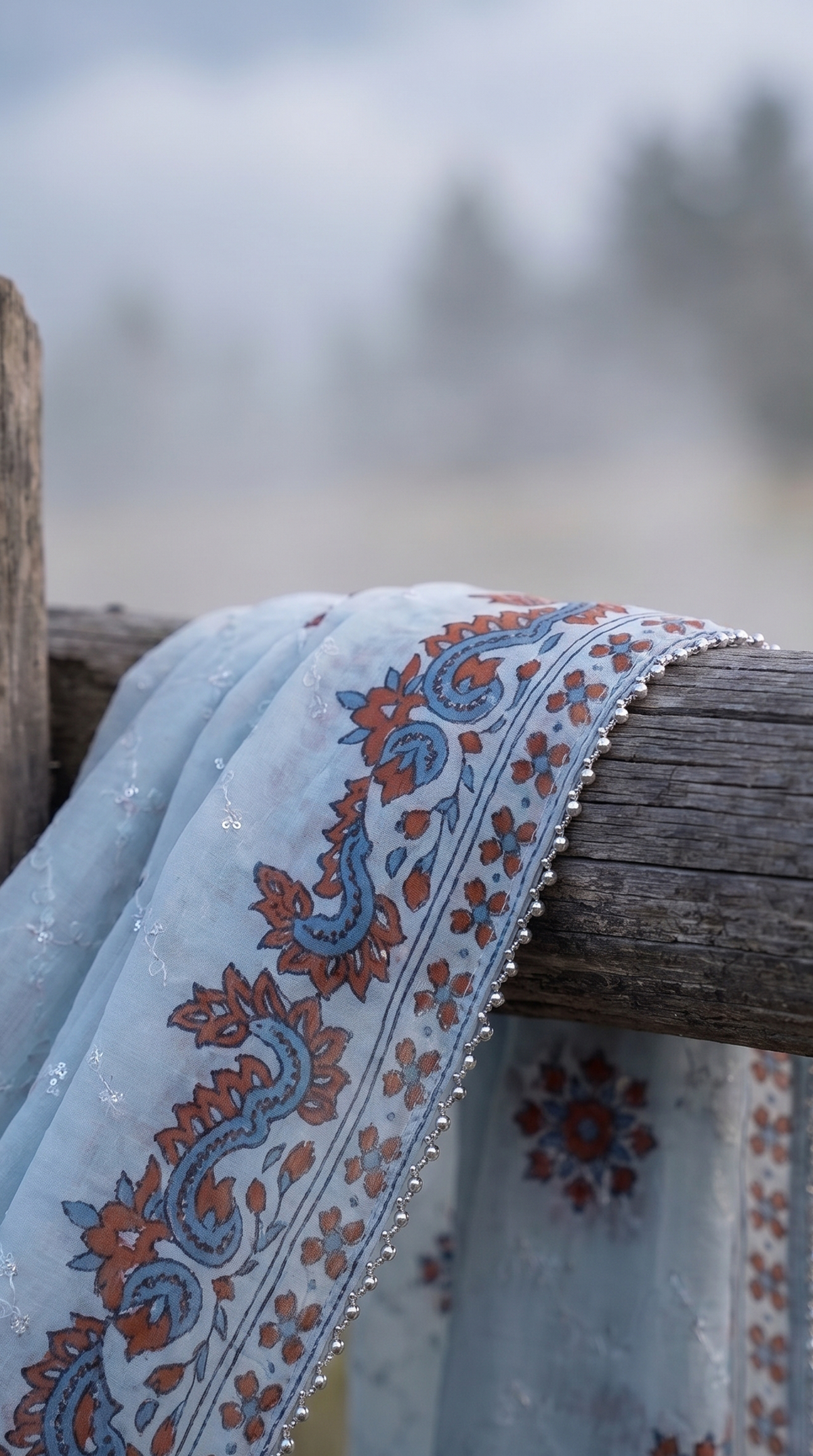 Azure Jaal – Luxury Block Printed Bareeze Chiffon 2 Piece Suit