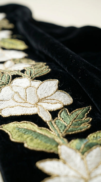 Signature Embroidered Shawl – Velvet Bloom Drape