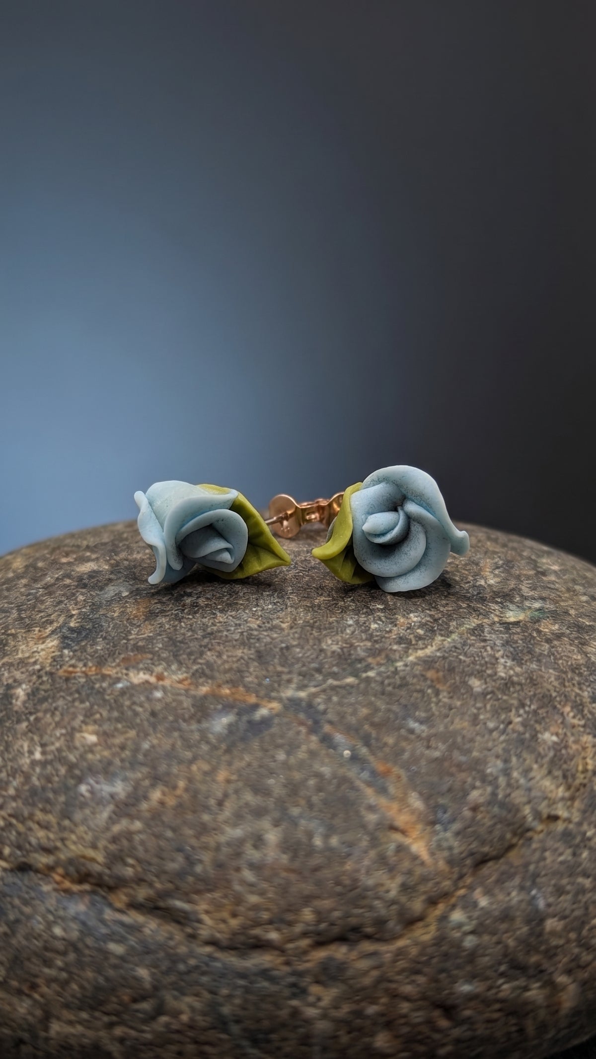 Blue Rose – Sculpted Clay Rose Stud Earrings