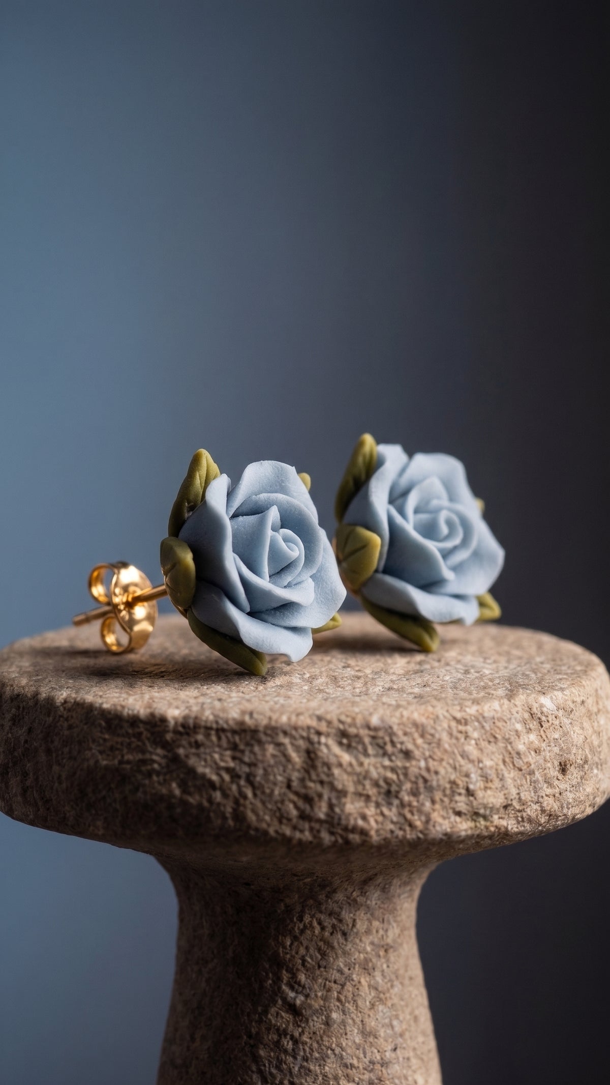 Blue Rose – Sculpted Clay Rose Stud Earrings