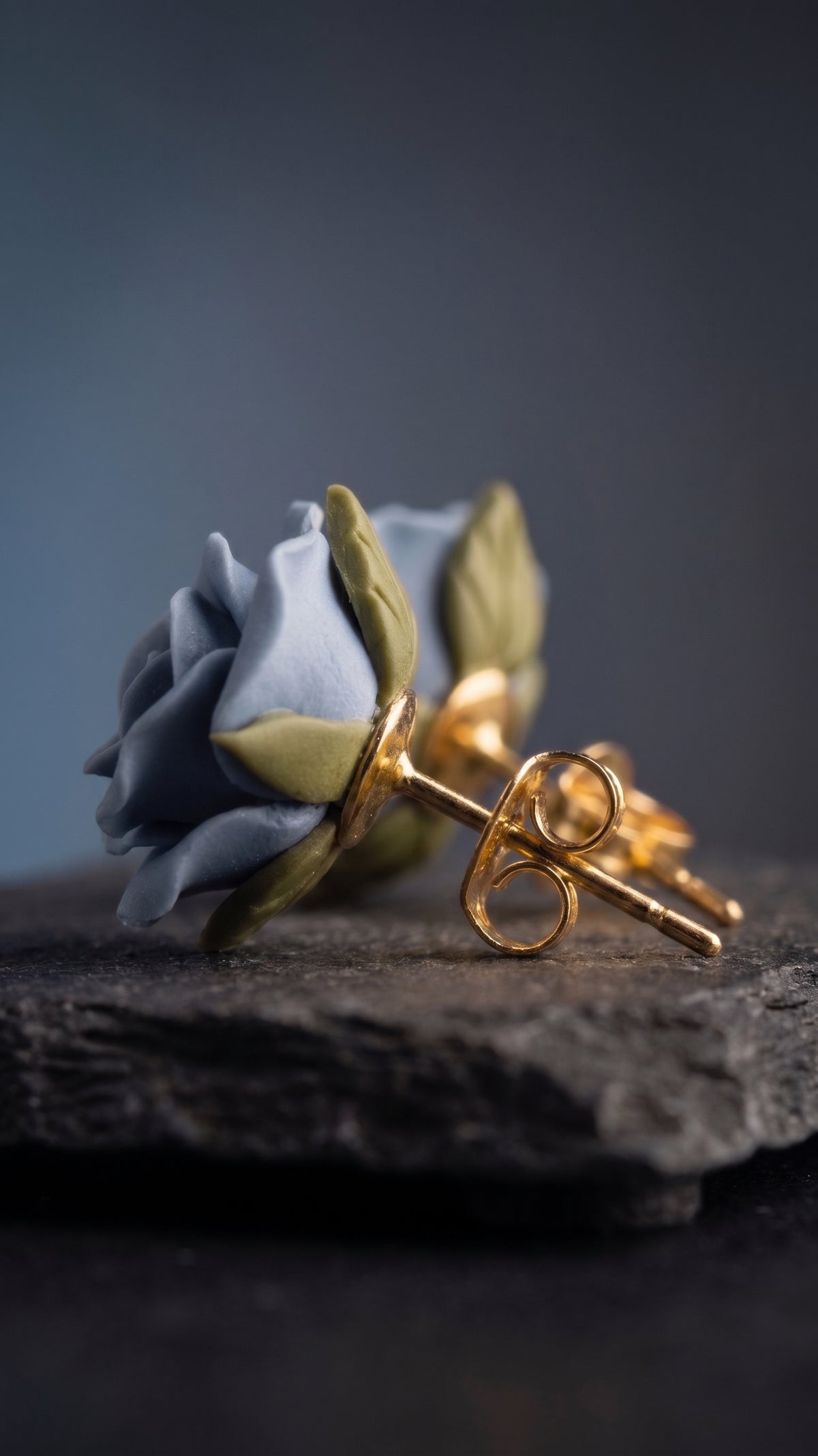 Blue Rose – Sculpted Clay Rose Stud Earrings