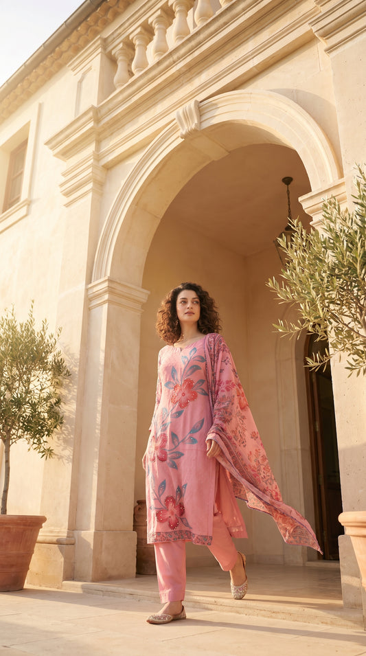 Blush in Bloom – Luxury Printed Summer Lawn 3 Piece Suit