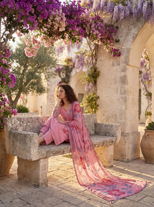 Blush in Bloom – Luxury Printed Summer Lawn 3 Piece Suit