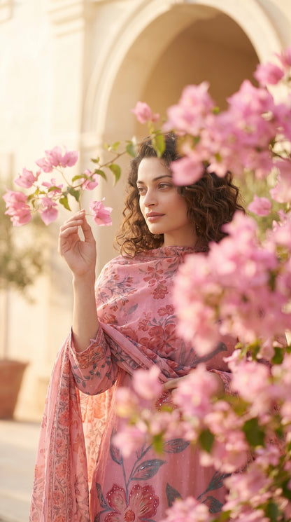 Blush in Bloom – Luxury Printed Summer Lawn 3 Piece Suit