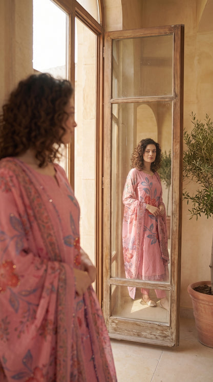 Blush in Bloom – Luxury Printed Summer Lawn 3 Piece Suit