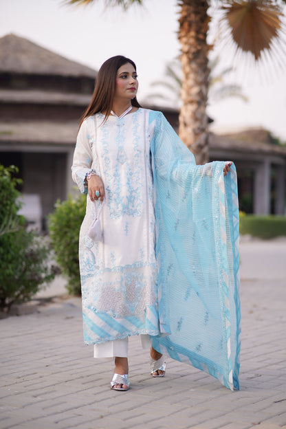 CHANDNI RATEIN White & Aqua CR-1