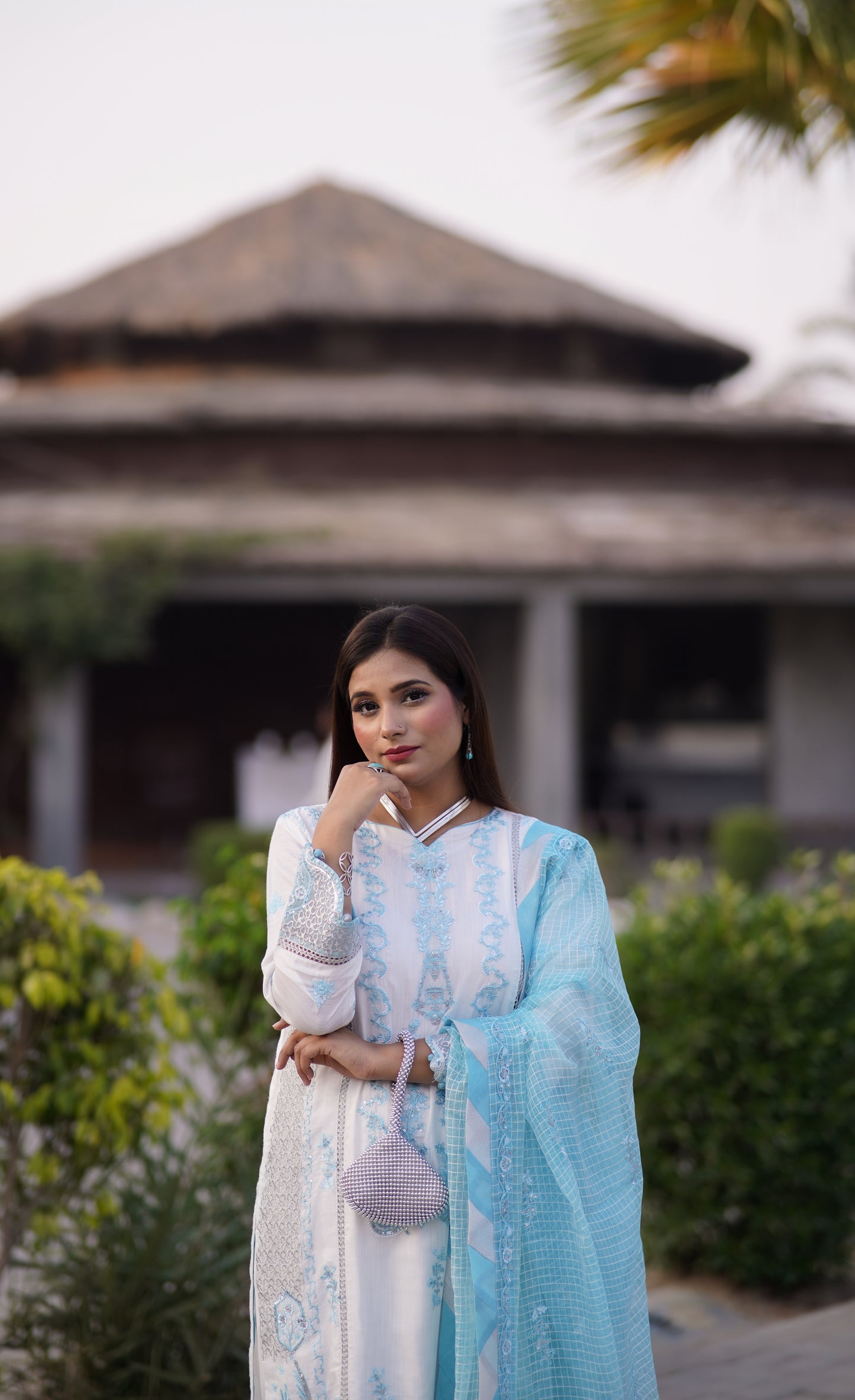 CHANDNI RATEIN White & Aqua CR-1