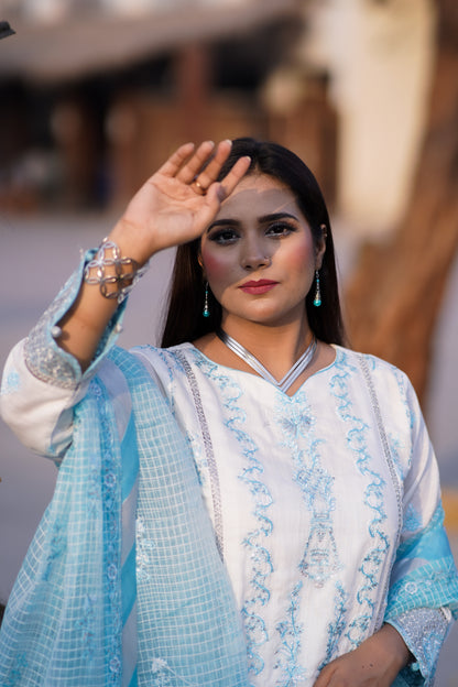 CHANDNI RATEIN White & Aqua CR-1