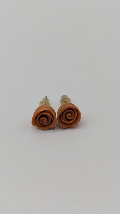 Terracotta Rose – Sculpted Clay Rose Stud Earrings