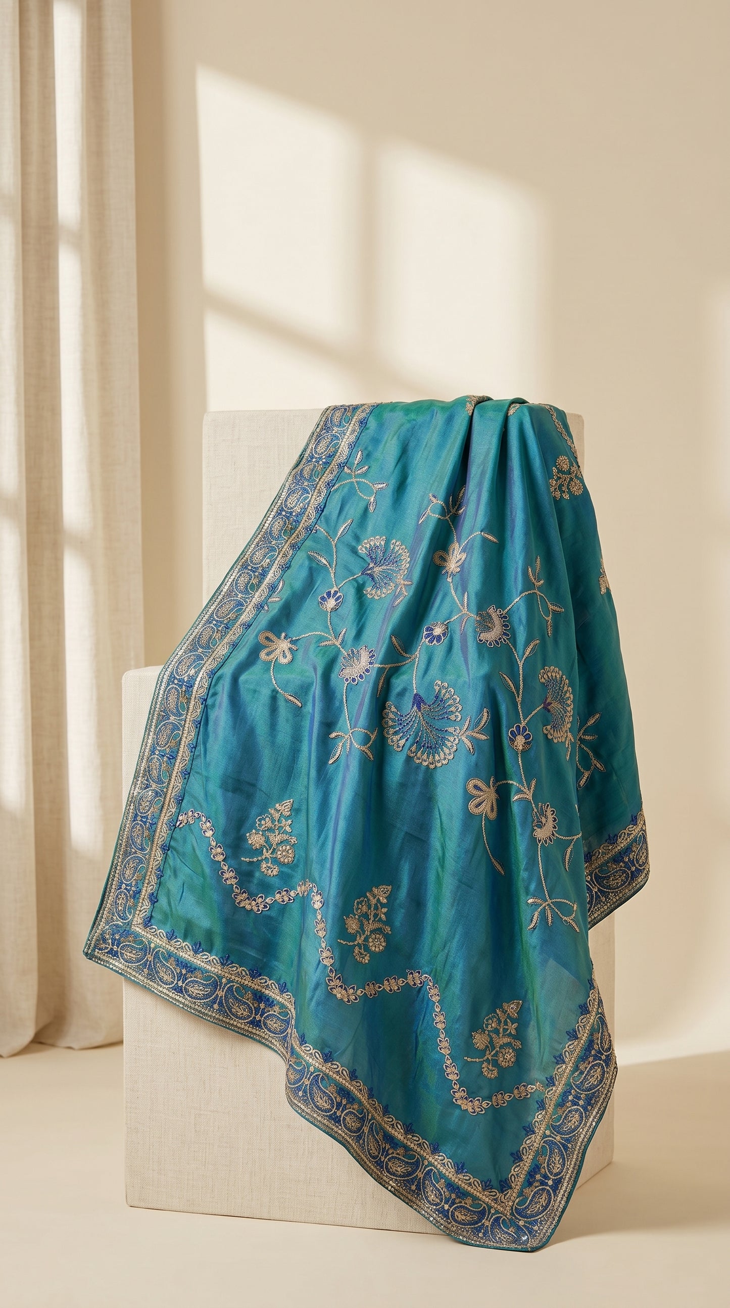Signature Embroidered Shawl – Royal Blue