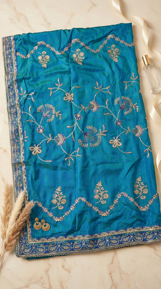 Signature Embroidered Shawl – Royal Blue