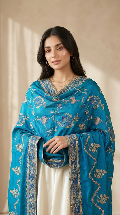 Signature Embroidered Shawl – Royal Blue