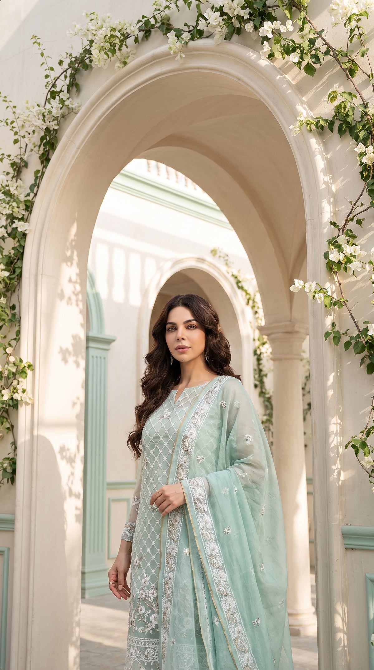 Mint Meadow – Embroidered Cotton Net 2 Piece Suit