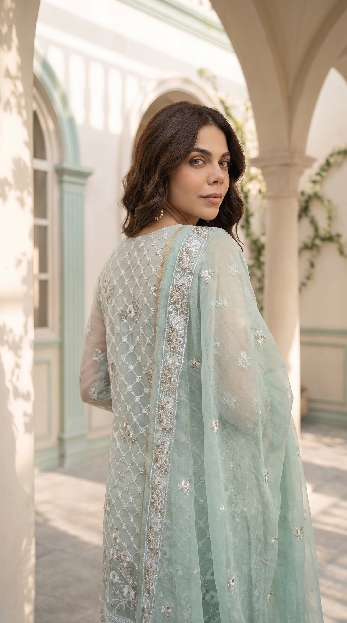 Mint Meadow – Embroidered Cotton Net 2 Piece Suit