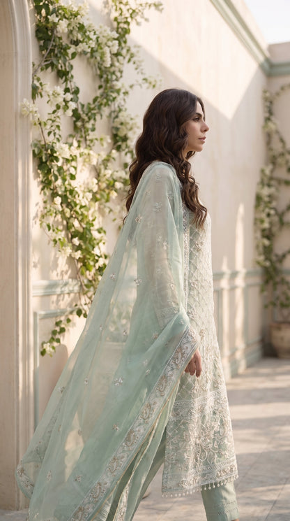 Mint Meadow – Embroidered Cotton Net 2 Piece Suit