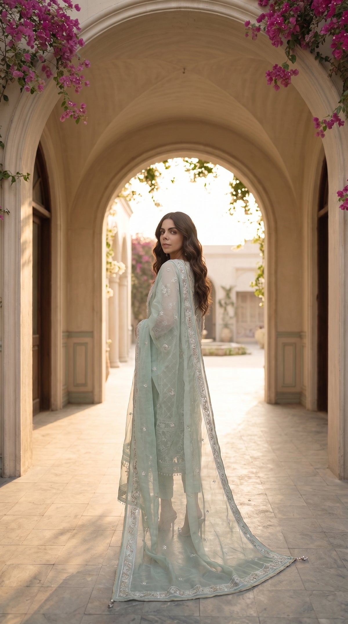 Mint Meadow – Embroidered Cotton Net 2 Piece Suit