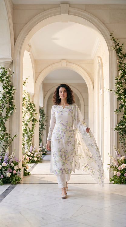 Petal Poise – Luxury Embroidered Krinkle Chiffon 2 Piece Suit