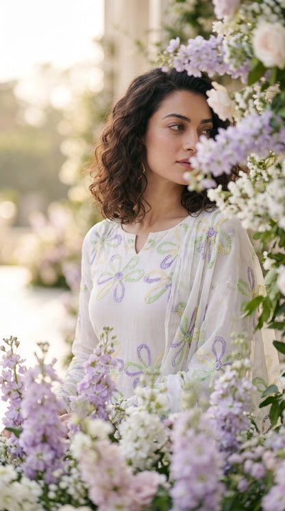 Petal Poise – Luxury Embroidered Krinkle Chiffon 2 Piece Suit