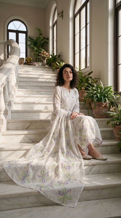 Petal Poise – Luxury Embroidered Krinkle Chiffon 2 Piece Suit