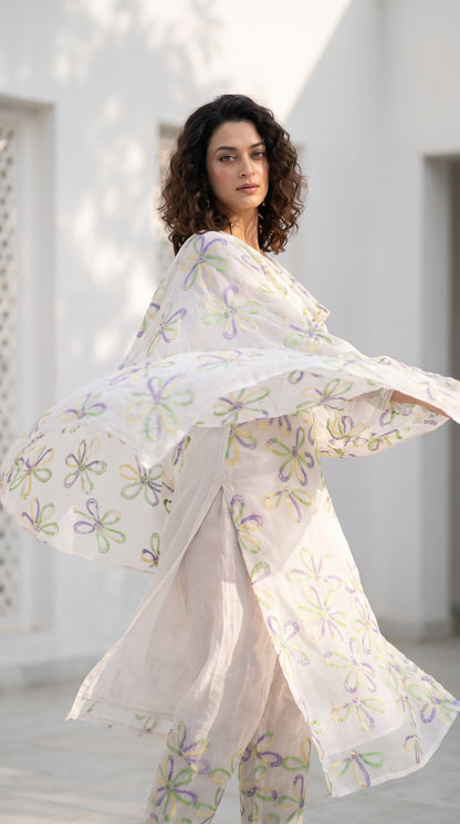 Petal Poise – Luxury Embroidered Krinkle Chiffon 2 Piece Suit