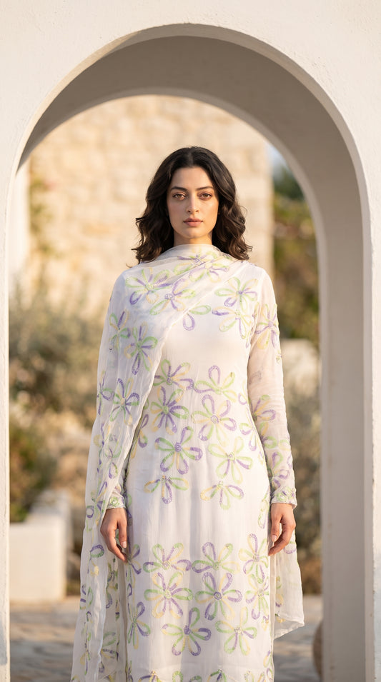 Petal Poise – Luxury Embroidered Krinkle Chiffon 2 Piece Suit