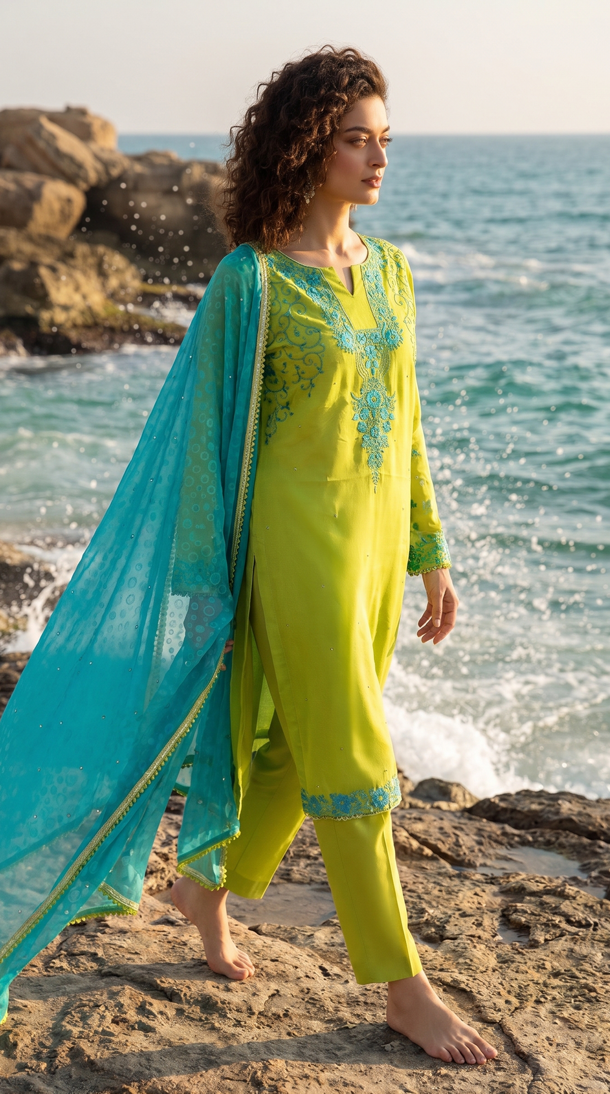 Citrus Bloom – Hand Embroidered Chiffon 2 Piece Suit