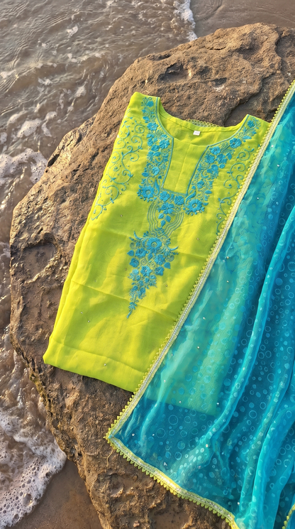 Citrus Bloom – Hand Embroidered Chiffon 2 Piece Suit