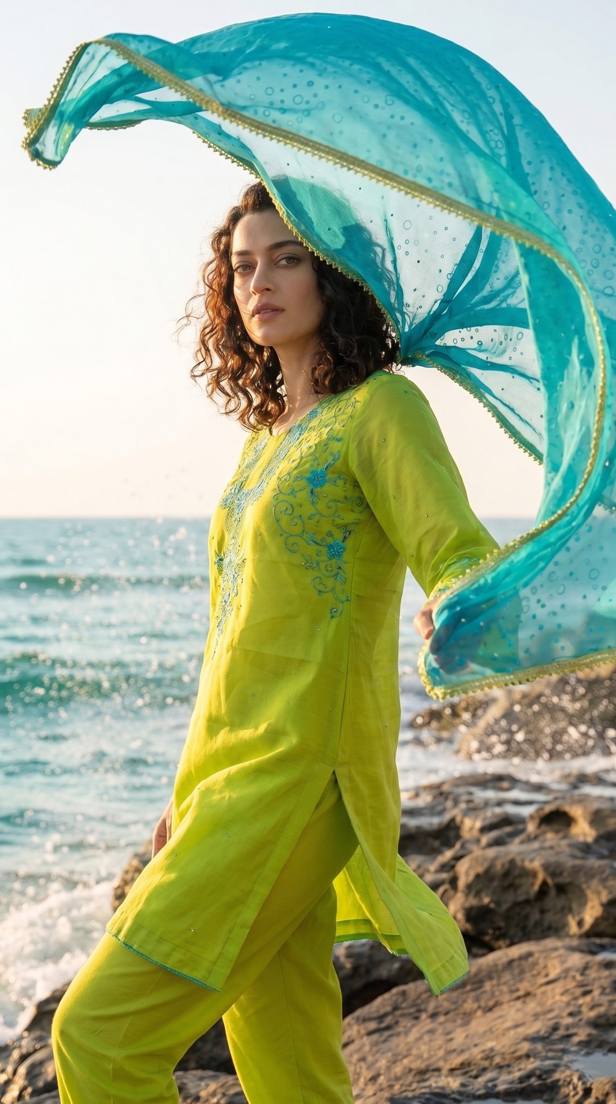 Citrus Bloom – Hand Embroidered Chiffon 2 Piece Suit