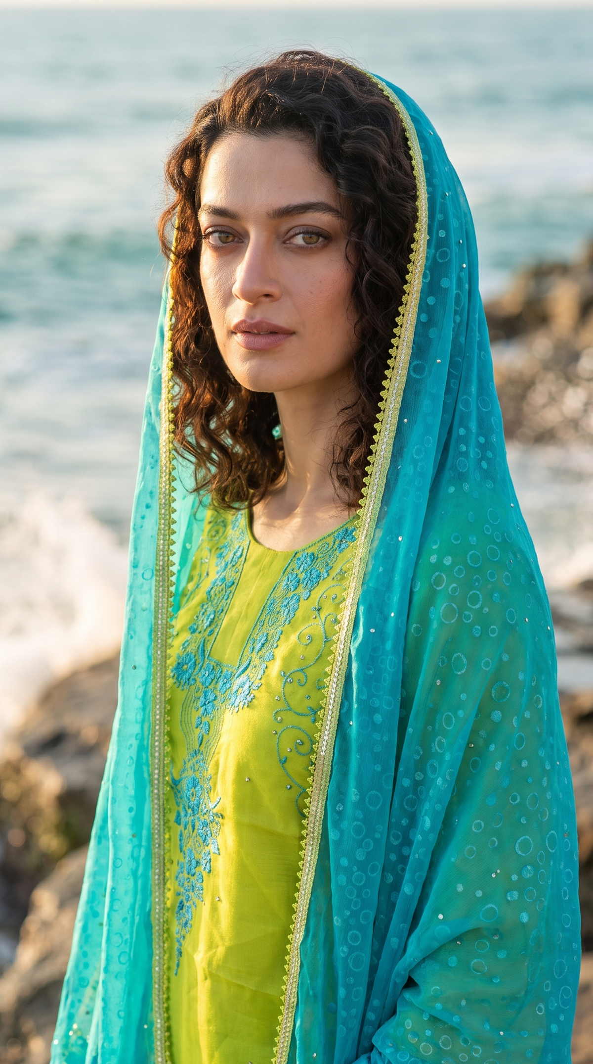 Citrus Bloom – Hand Embroidered Chiffon 2 Piece Suit