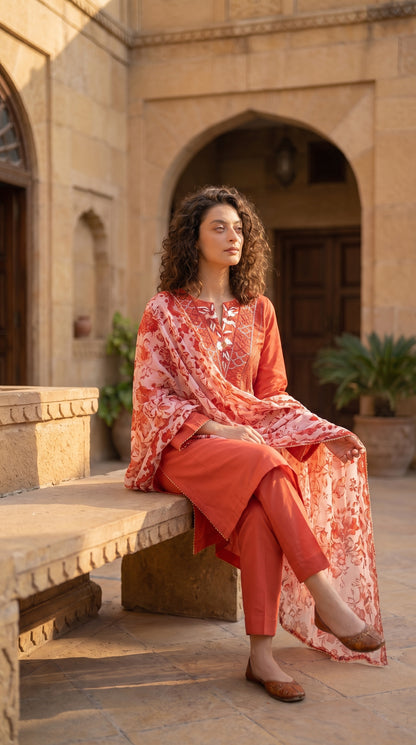 Rosé Reverie – Hand Embroidered Silk Lawn 3 Piece Suit