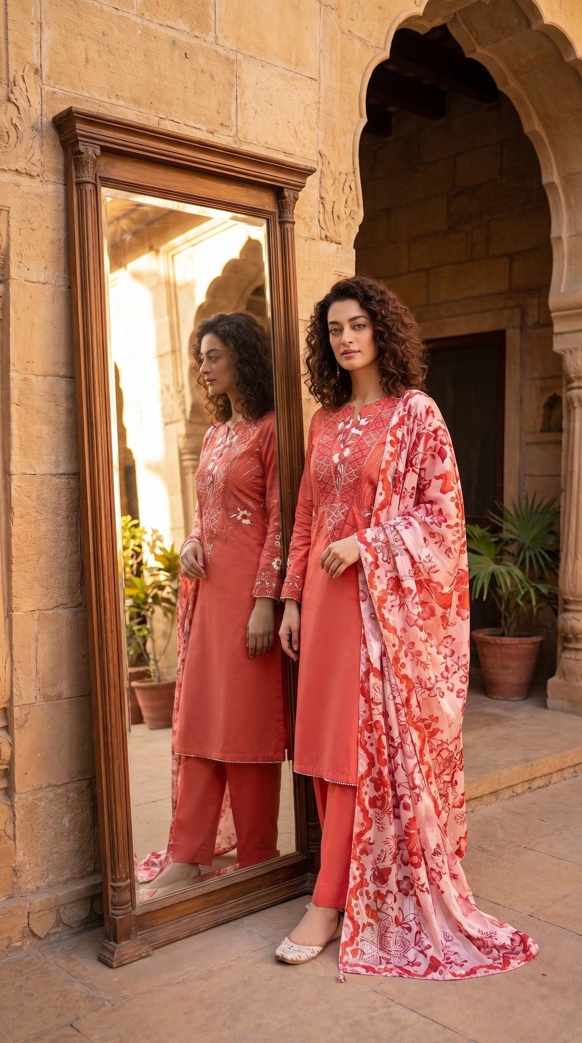 Rosé Reverie – Hand Embroidered Silk Lawn 3 Piece Suit