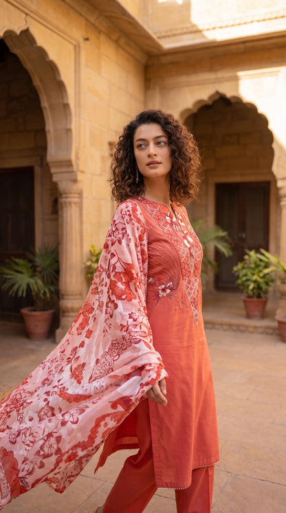 Rosé Reverie – Hand Embroidered Silk Lawn 3 Piece Suit