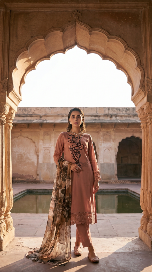 Rosewood Reverie – Machine Embroidered 2 Piece Suit
