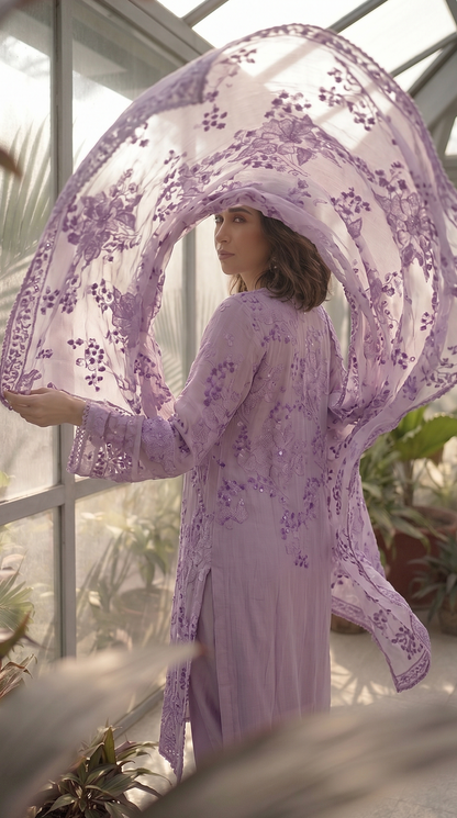 Lavender Reverie – Hand Embroidered 3 Piece Suit
