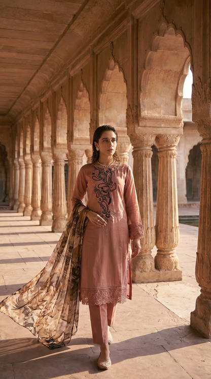 Rosewood Reverie – Machine Embroidered 2 Piece Suit