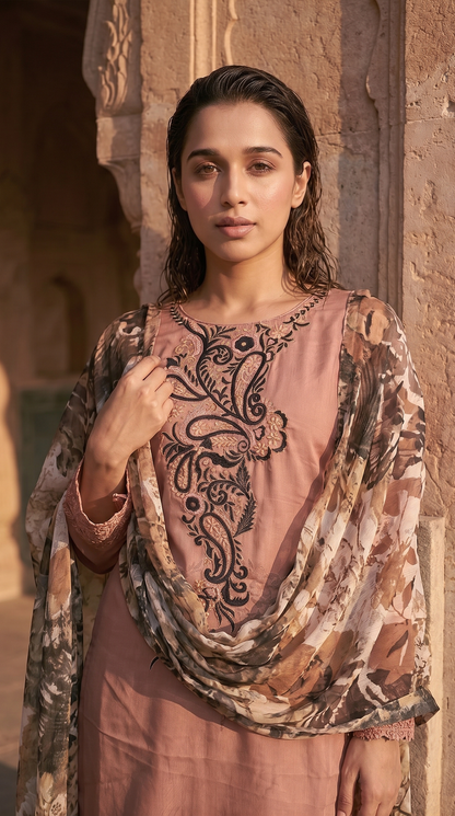Rosewood Reverie – Machine Embroidered 2 Piece Suit