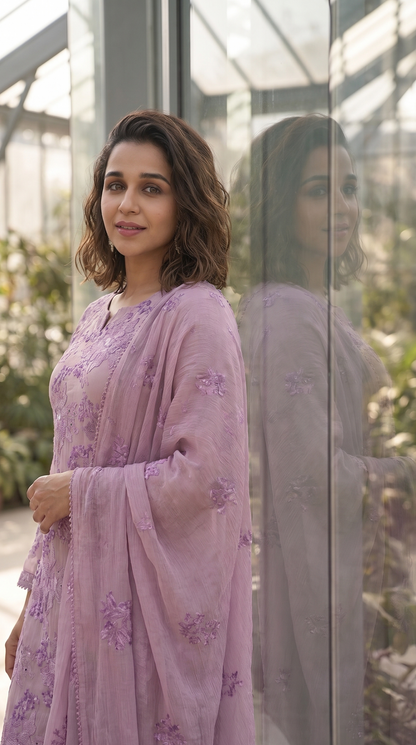Lavender Reverie – Hand Embroidered 3 Piece Suit