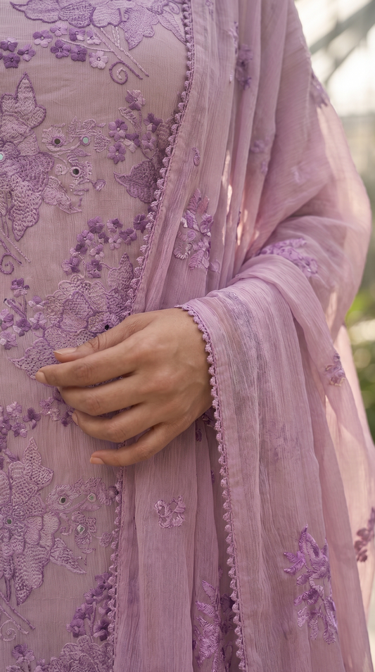 Lavender Reverie – Hand Embroidered 3 Piece Suit