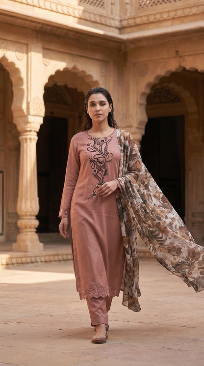 Rosewood Reverie – Machine Embroidered 2 Piece Suit