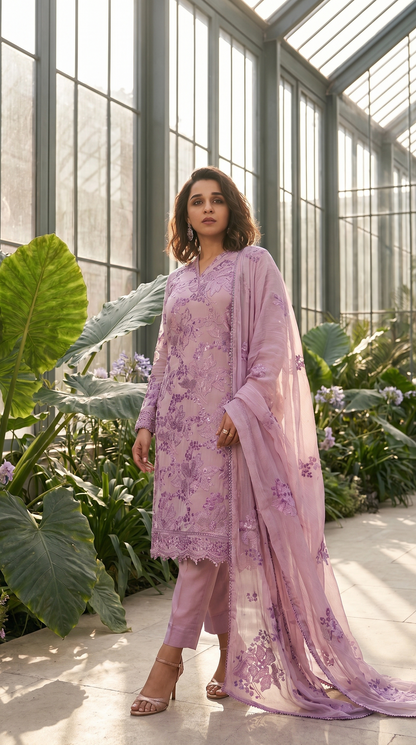 Lavender Reverie – Hand Embroidered 3 Piece Suit