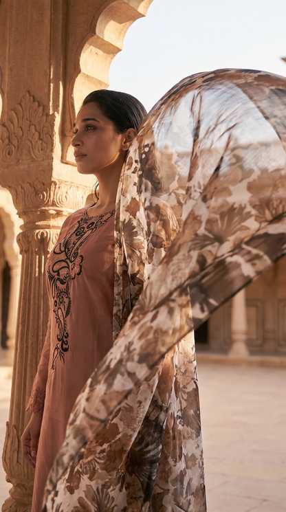 Rosewood Reverie – Machine Embroidered 2 Piece Suit