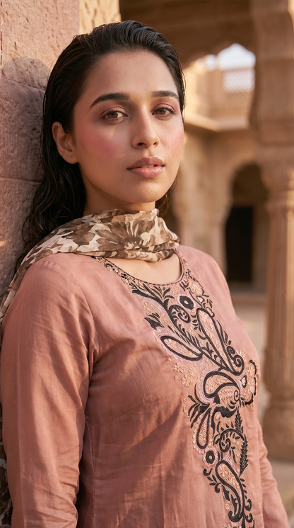 Rosewood Reverie – Machine Embroidered 2 Piece Suit
