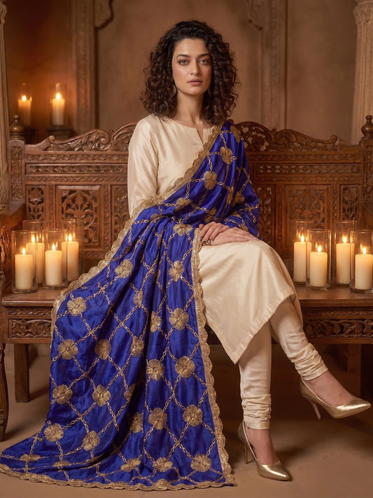 Royal Gold – Antique China Silk Lawn Gota Work Shawl